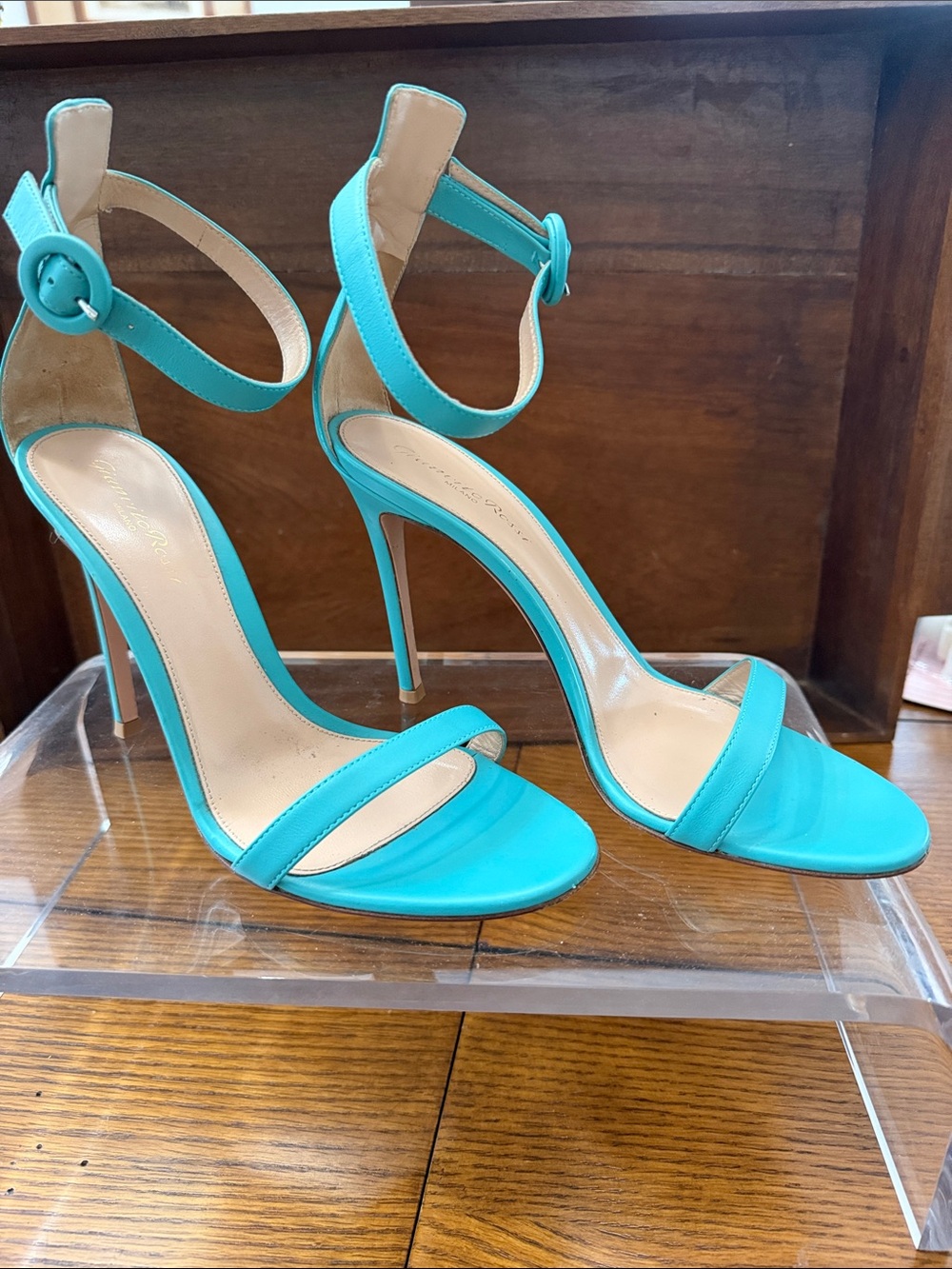 Turquoise Ankle-Strap Stiletto Sandals - Women